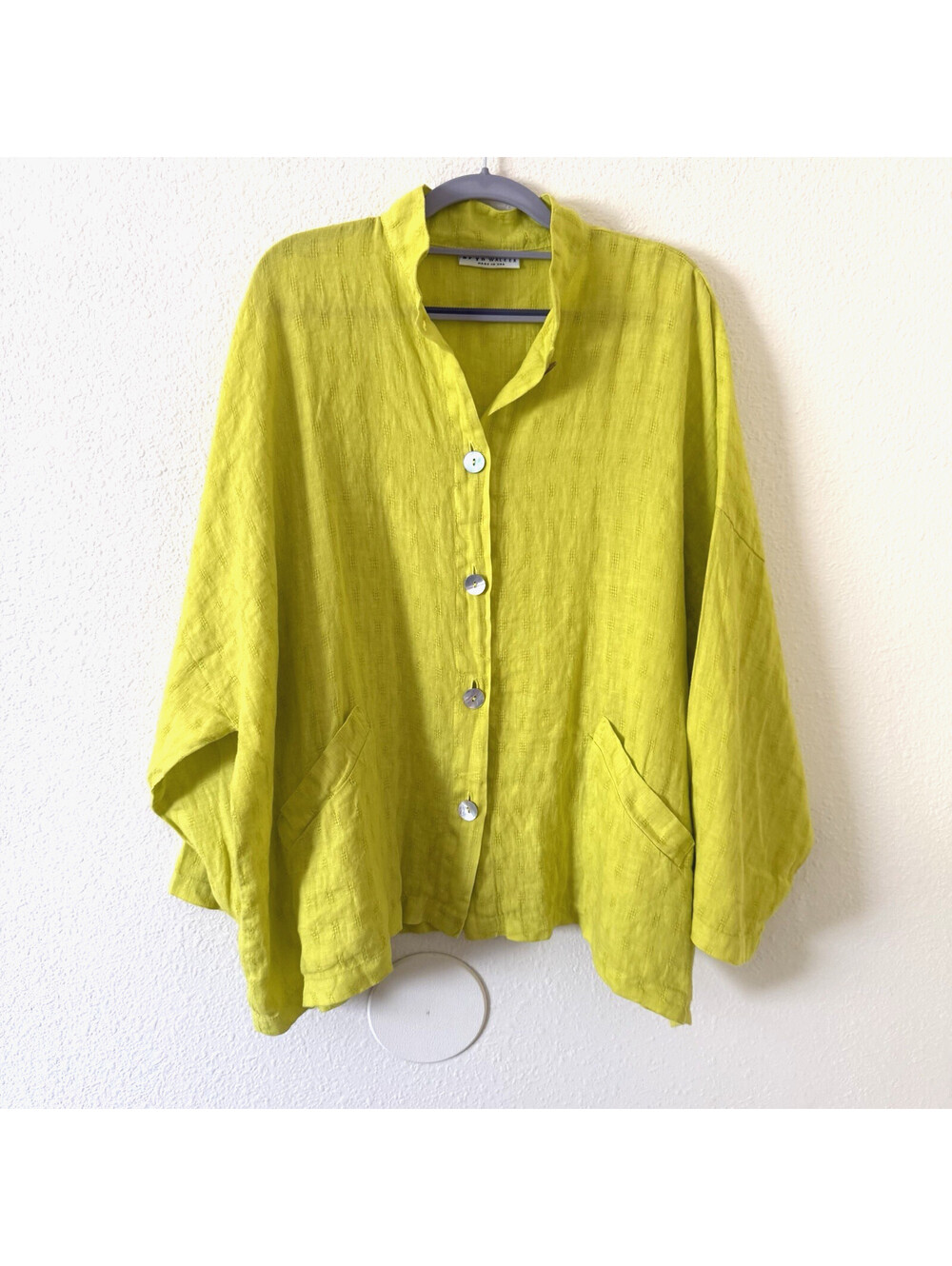 Bryn Walker 100% Linen Danuta Button Front Jacket Size M Chartreuse Made in USA